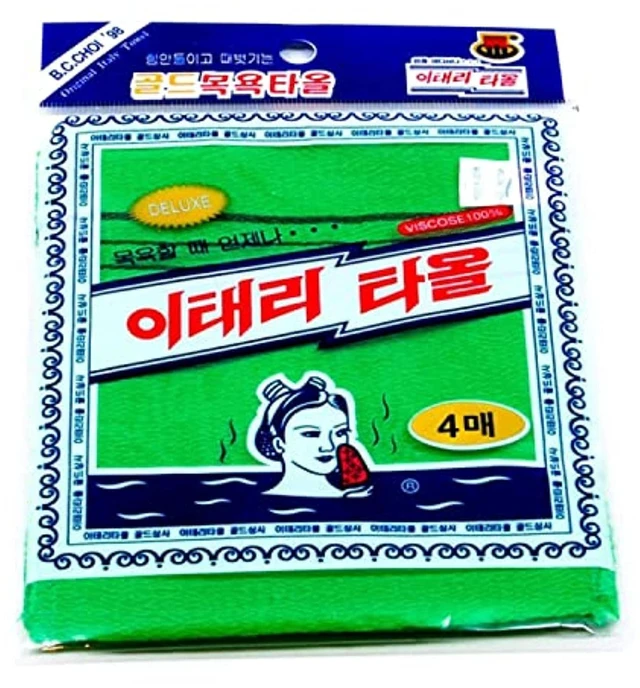 Main image of GOLDSANGSA Korean Exfoliating Towel Washcloth Mitts 4-Pack (Green) for Removing Dead Skin