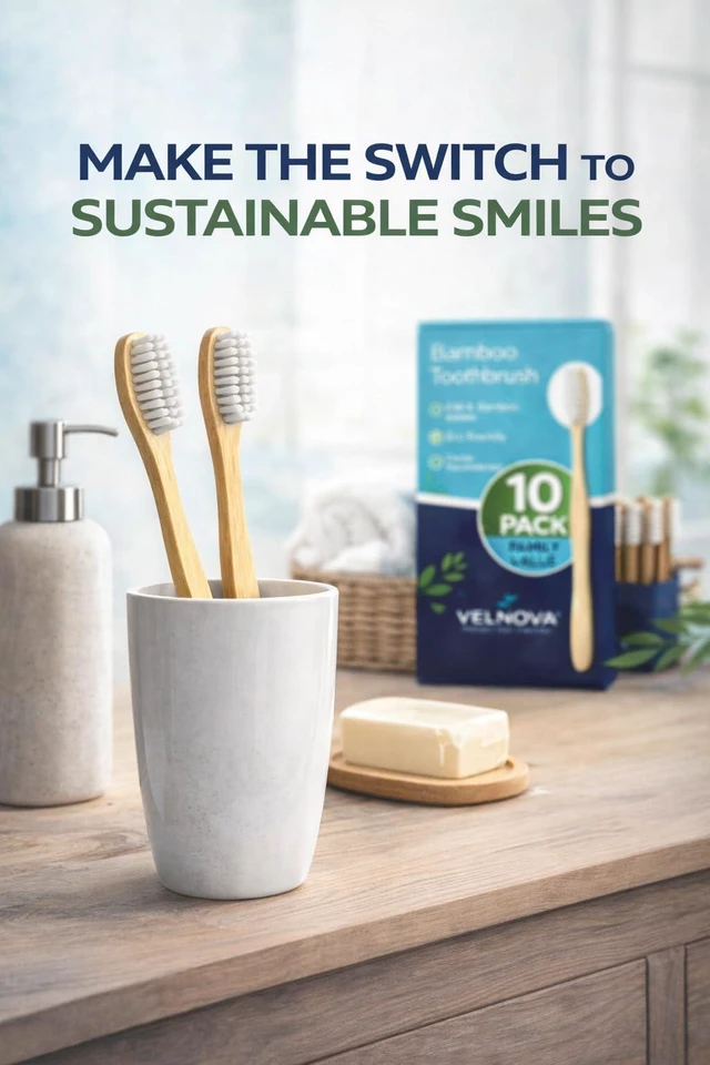 Alt view image 6 of 7 - Bamboo Toothbrushes 10 Pack, Soft BPA-Free Bristles, Natural Biodegradable Wooden Handle, for Adults & Kids, Plastic-Free Eco-Friendly