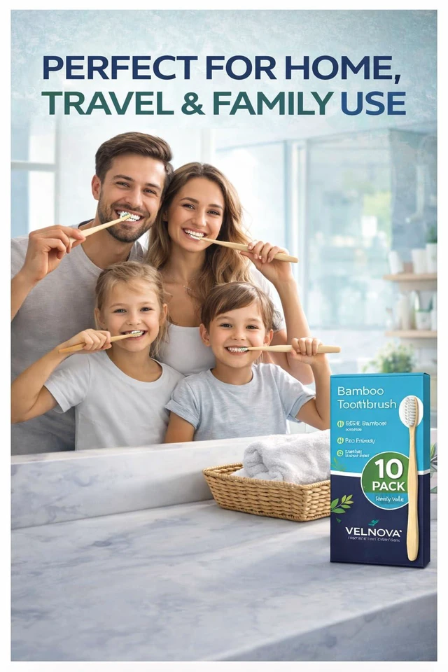 Alt view image 2 of 7 - Bamboo Toothbrushes 10 Pack, Soft BPA-Free Bristles, Natural Biodegradable Wooden Handle, for Adults & Kids, Plastic-Free Eco-Friendly