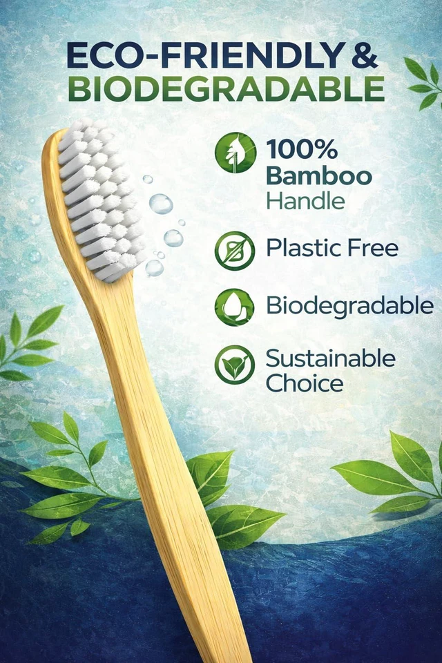 Alt view image 4 of 7 - Bamboo Toothbrushes 10 Pack, Soft BPA-Free Bristles, Natural Biodegradable Wooden Handle, for Adults & Kids, Plastic-Free Eco-Friendly