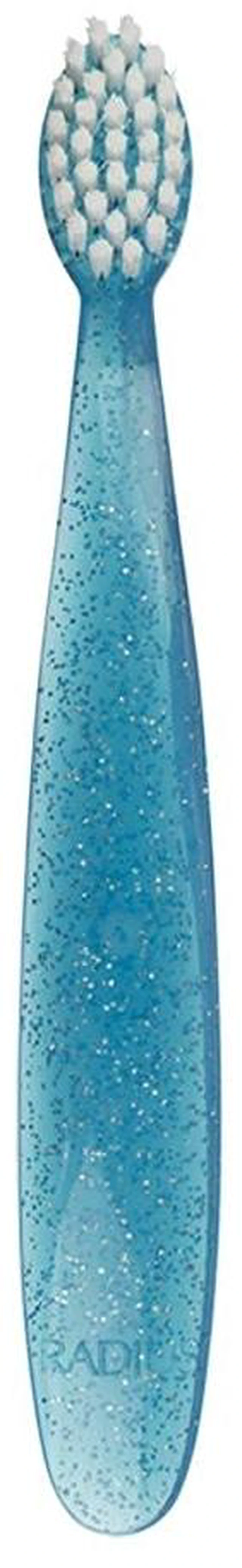 Main image of RADIUS Tiny Totz Toddler Toothbrush, Ages 1+, Extra Soft Plant Based Bristles, Cornerless Head, BPA Free, ADA Accepted, Made in USA, Blue Sparkle, Pack of 1
