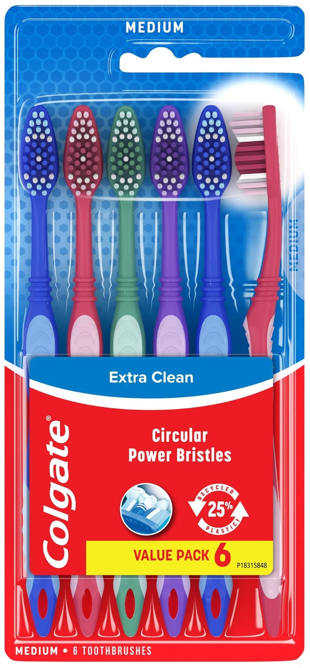 Alt view image 7 of 7 - Colgate Extra Clean Medium Toothbrushes 6-Pack