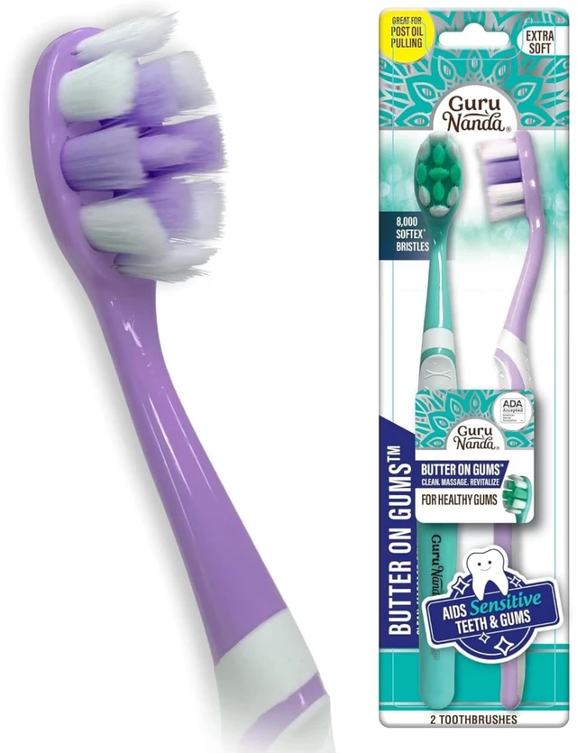 Main image of GuruNanda Butter on Gums Toothbrush with Extra Soft Bristles for Sensitive Gums, Kids & Adults, 2 Count