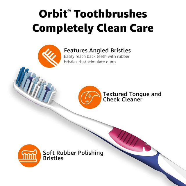 Alt view image 3 of 6 - Amazon Basics Orbit Toothbrushes, Soft Bristles, Full Size, 4 Count, Assorted Colors