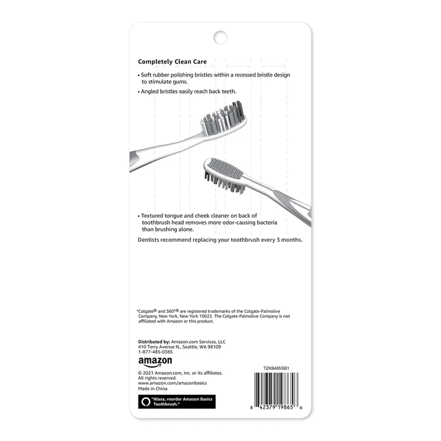 Alt view image 4 of 6 - Amazon Basics Orbit Toothbrushes, Soft Bristles, Full Size, 4 Count, Assorted Colors