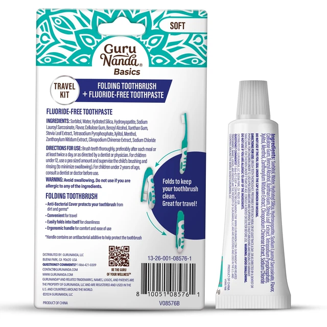 Alt view image 3 of 7 - GuruNanda Folding Travel Toothbrush with Hydroxyapatite Toothpaste, 1ct