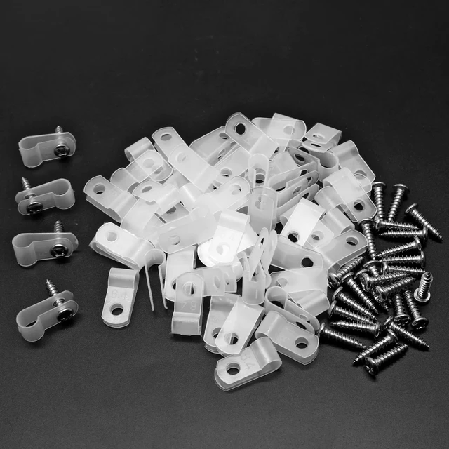 Alt view image 7 of 7 - 1/4-Inch Nylon R-Type Wire Cable Clips, White, 60pcs