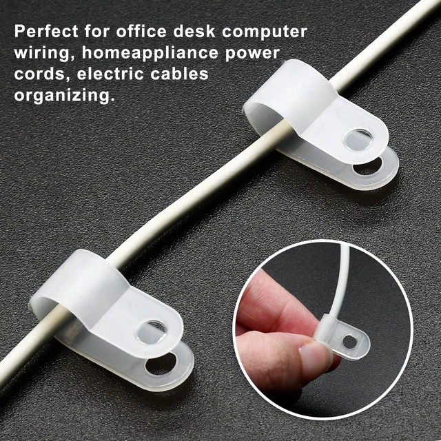 Alt view image 5 of 7 - 1/4-Inch Nylon R-Type Wire Cable Clips, White, 60pcs