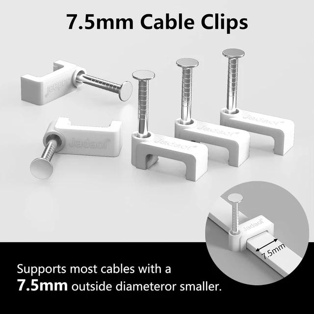 Alt view image 4 of 7 - Jadaol 100Pcs 7.5mm Cable Clips with Nails, Custom Fit for Jadaol Cat6 Flat Ethernet Cable, Wall Wire Tacks for RJ45 LAN, Coax, Speaker, and Network Cables