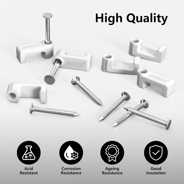 Alt view image 5 of 7 - Jadaol 100Pcs 7.5mm Cable Clips with Nails, Custom Fit for Jadaol Cat6 Flat Ethernet Cable, Wall Wire Tacks for RJ45 LAN, Coax, Speaker, and Network Cables