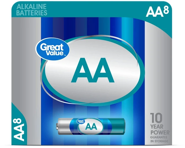 Main image of Great Value Alkaline AA Batteries 8-Pack (Plastic-Free Packaging)