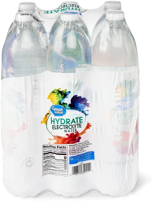 Main image of Great Value Hydrate Electrolyte Water, 33.8 Fl Oz, 6 Count