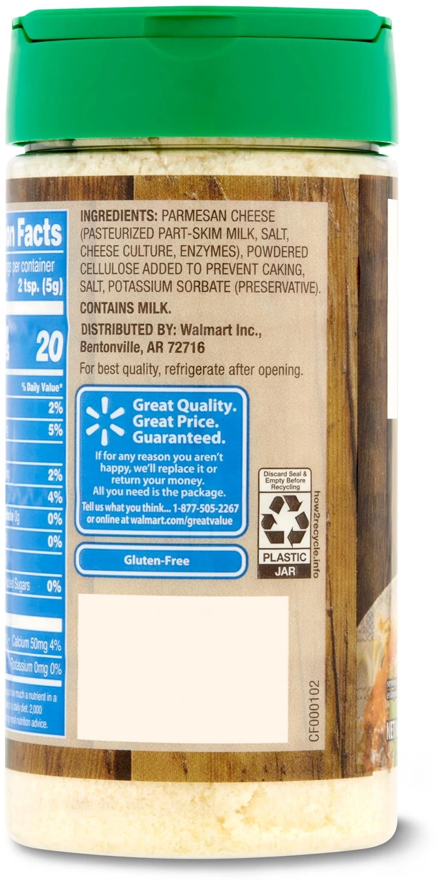 Alt view image 4 of 7 - 8oz Shaker Great Value Grated Parmesan Cheese