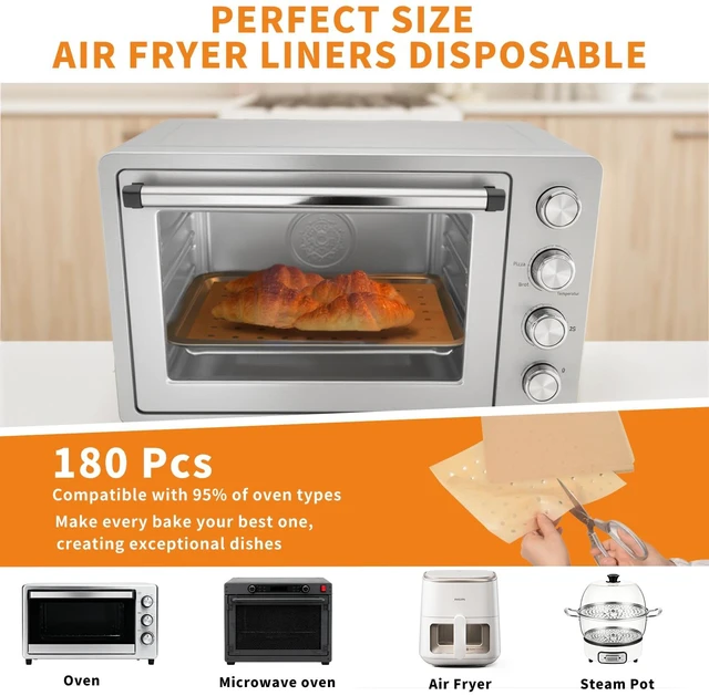 Alt view image 4 of 7 - MEIYA Disposable Air Fryer Liners, 180 Pcs 9x11 Inch Unbleached Parchment Paper Sheets, Rectangle Non-Stick for Air Fryer, Oven, Toaster