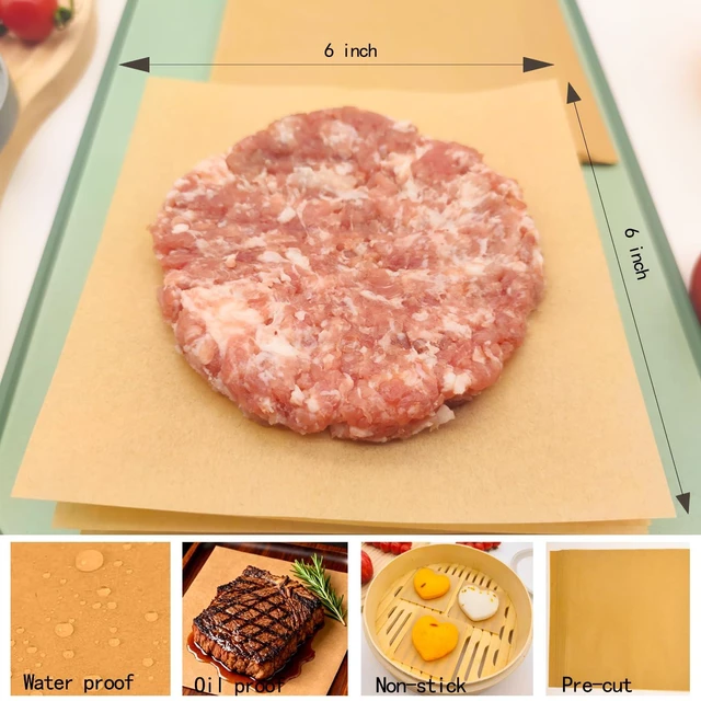 Alt view image 4 of 7 - 100 PCS Hamburger Patty Paper 6x6 Non-Stick Parchment Squares, Burger Press, Cookies, Microwave, Oven, Freezer