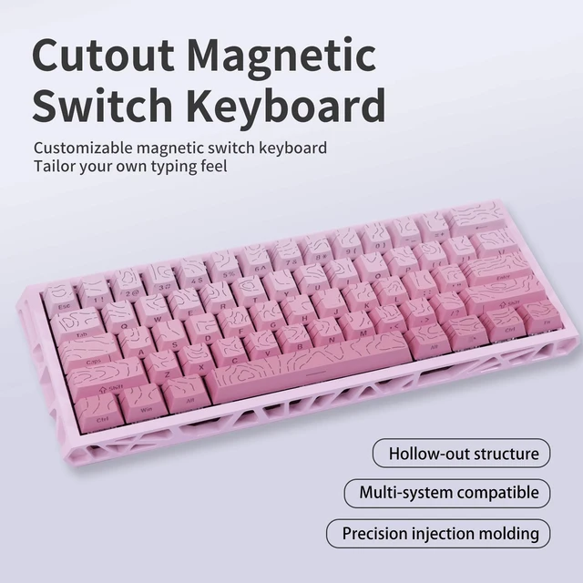 Main image of 61-Key 60% Magnetic Switch Gaming Keyboard, Hot-Swappable Adjustable Switches, RGB Backlit, Full N-Key Rollover, PBT Keycaps, 6-Color Skeleton Hollow Case