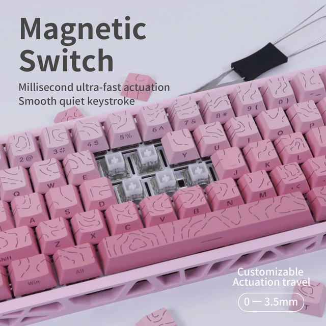 Alt view image 6 of 6 - 61-Key 60% Magnetic Switch Gaming Keyboard, Hot-Swappable Adjustable Switches, RGB Backlit, Full N-Key Rollover, PBT Keycaps, 6-Color Skeleton Hollow Case