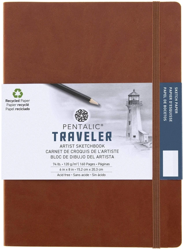 Main image of Pentalic Traveler Pocket Artist Drawing Journal, 8" x 6", Brown, 160 Pages, 74 lb. Paper