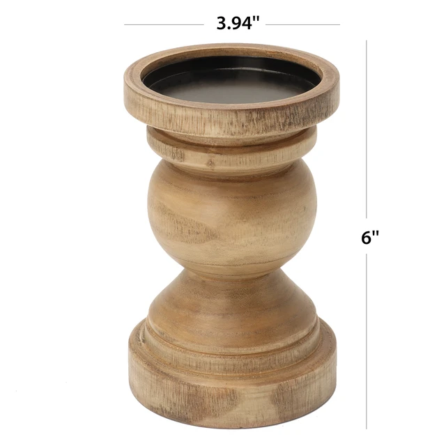 Alt view image 7 of 7 - Mainstays 6 in Wood Pillar Candle Holder, Natural Teak