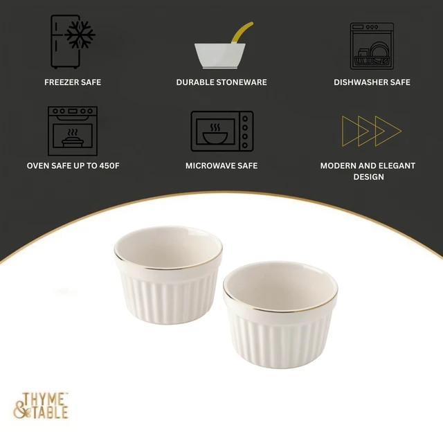 Alt view image 6 of 6 - Thyme & Table Stoneware Ramekin Set 2-Piece 10oz White Ribbed