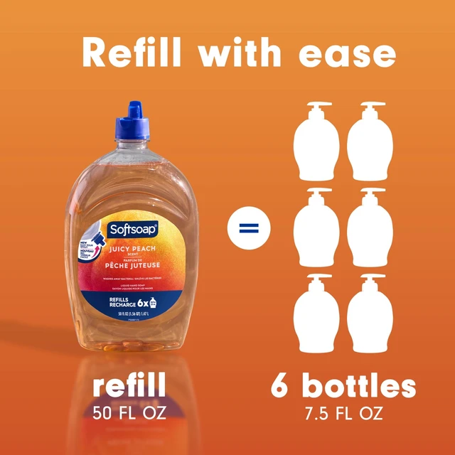 Alt view image 6 of 6 - Softsoap Juicy Peach Liquid Hand Soap, 50oz Refill Bottle, Kitchen and Bathroom, Rich Fruity Scent
