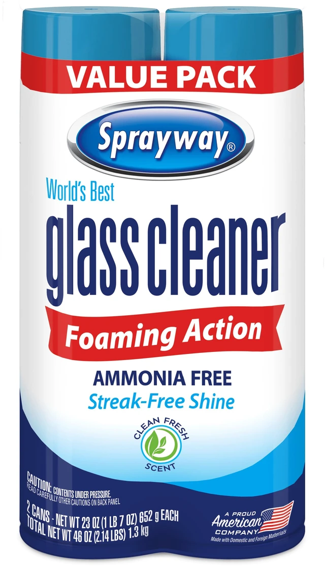 Main image of Sprayway Glass Cleaner Foaming Aerosol Spray, 19 oz, 2-Pack, Ammonia-Free, Streak-Free Shine