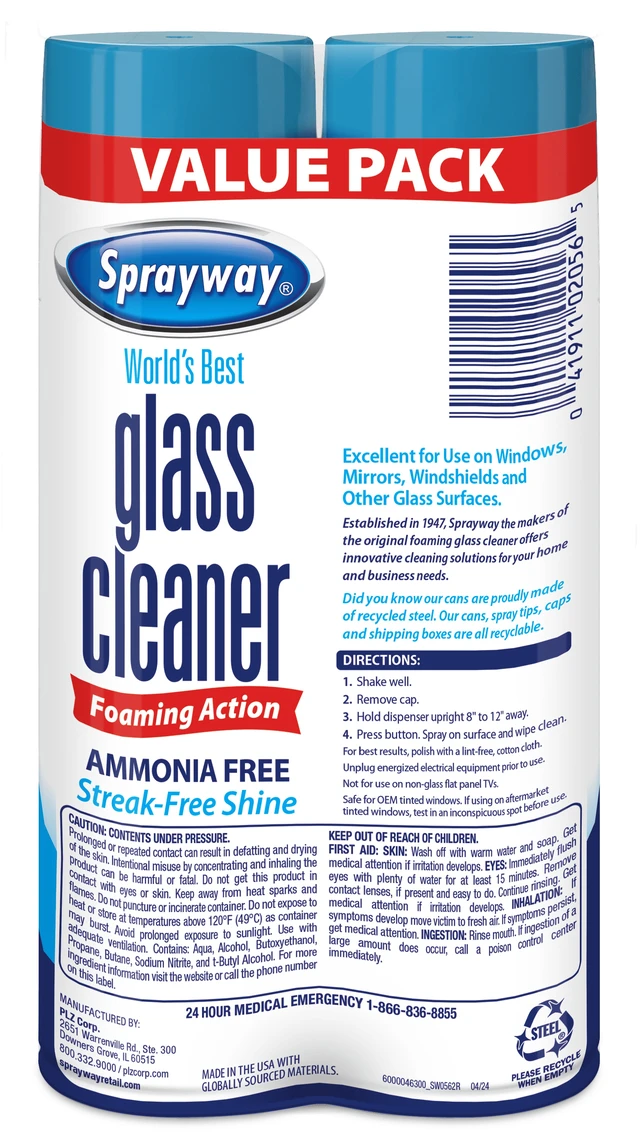 Alt view image 2 of 5 - Sprayway Glass Cleaner Foaming Aerosol Spray, 19 oz, 2-Pack, Ammonia-Free, Streak-Free Shine