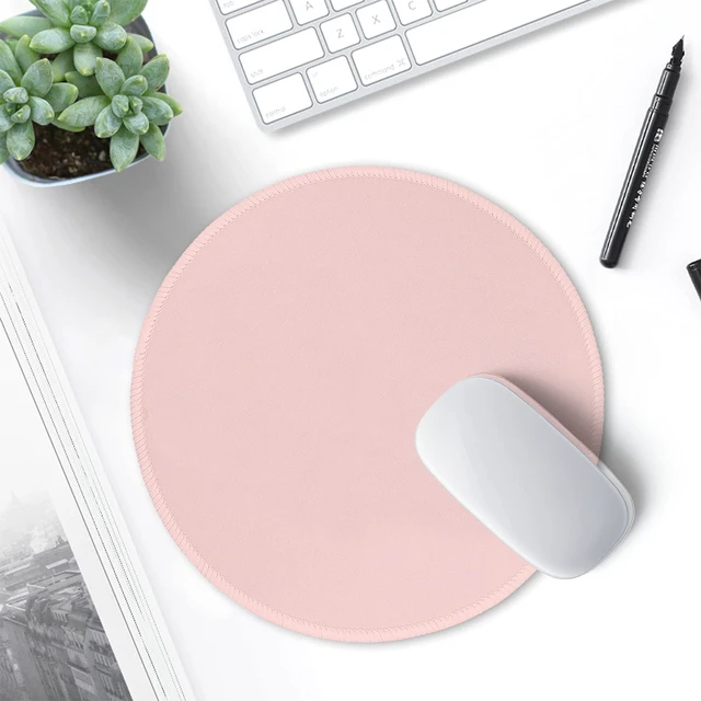 Alt view image 7 of 7 - Hsurbtra Premium-Textured Pink Small Round Mouse Pad 8.7x8.7Inch, Stitched Edge Anti-Slip Waterproof Rubber Computer Mat for Office Home Gaming Laptop