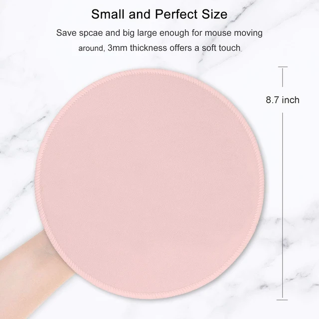 Alt view image 3 of 7 - Hsurbtra Premium-Textured Pink Small Round Mouse Pad 8.7x8.7Inch, Stitched Edge Anti-Slip Waterproof Rubber Computer Mat for Office Home Gaming Laptop
