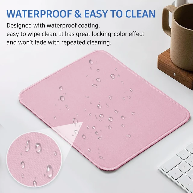Alt view image 3 of 6 - Pink Splash-Proof Textured Mouse Pad 10.2 x 8.2 Inch Stitched Edge Non-Slip Waterproof Rubber