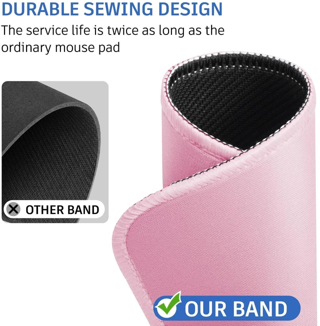 Alt view image 4 of 6 - Pink Splash-Proof Textured Mouse Pad 10.2 x 8.2 Inch Stitched Edge Non-Slip Waterproof Rubber