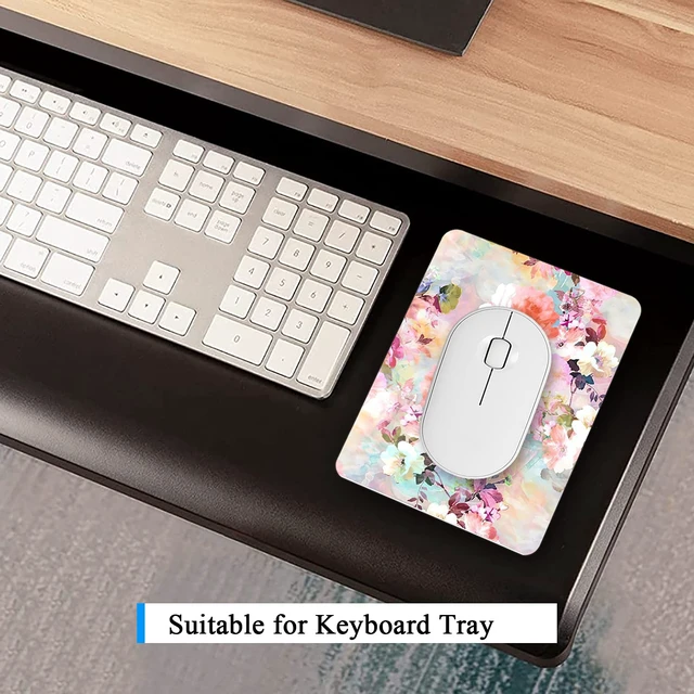 Alt view image 4 of 7 - Small Mouse Pad 6 x 8 In, Thick Rubber Waterproof Mouse Mat, Floral Pink, for Wireless Mouse Mini Laptops Keyboard Tray Home Office Travel
