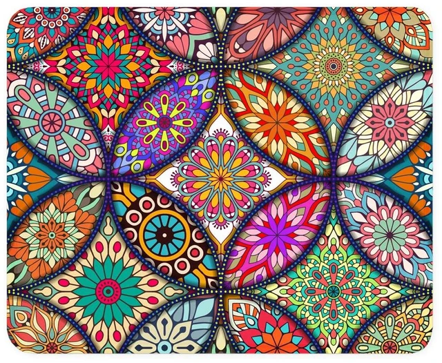 Main image of BOSOBO Floral Mandala Mouse Pad, Small, Non-Slip Rubber Base, Stitched Edge, Waterproof, 10.2 x 8.3 Inch, for Gaming Office Women Men