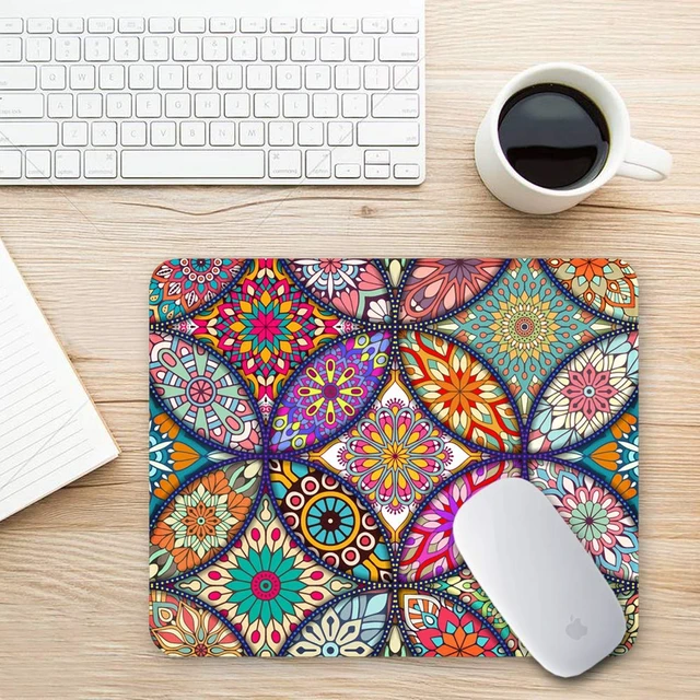 Alt view image 2 of 7 - BOSOBO Floral Mandala Mouse Pad, Small, Non-Slip Rubber Base, Stitched Edge, Waterproof, 10.2 x 8.3 Inch, for Gaming Office Women Men