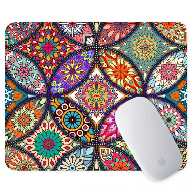 Alt view image 5 of 7 - BOSOBO Floral Mandala Mouse Pad, Small, Non-Slip Rubber Base, Stitched Edge, Waterproof, 10.2 x 8.3 Inch, for Gaming Office Women Men