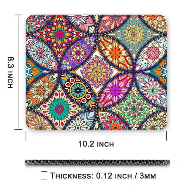 Alt view image 6 of 7 - BOSOBO Floral Mandala Mouse Pad, Small, Non-Slip Rubber Base, Stitched Edge, Waterproof, 10.2 x 8.3 Inch, for Gaming Office Women Men