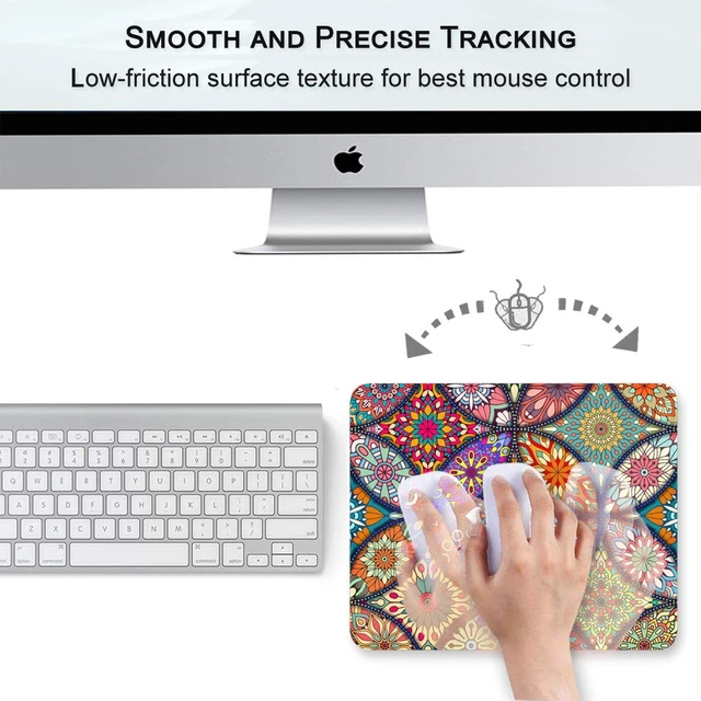 Alt view image 3 of 7 - BOSOBO Floral Mandala Mouse Pad, Small, Non-Slip Rubber Base, Stitched Edge, Waterproof, 10.2 x 8.3 Inch, for Gaming Office Women Men