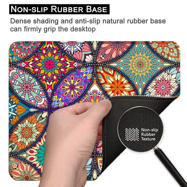 Alt view image 7 of 7 - BOSOBO Floral Mandala Mouse Pad, Small, Non-Slip Rubber Base, Stitched Edge, Waterproof, 10.2 x 8.3 Inch, for Gaming Office Women Men