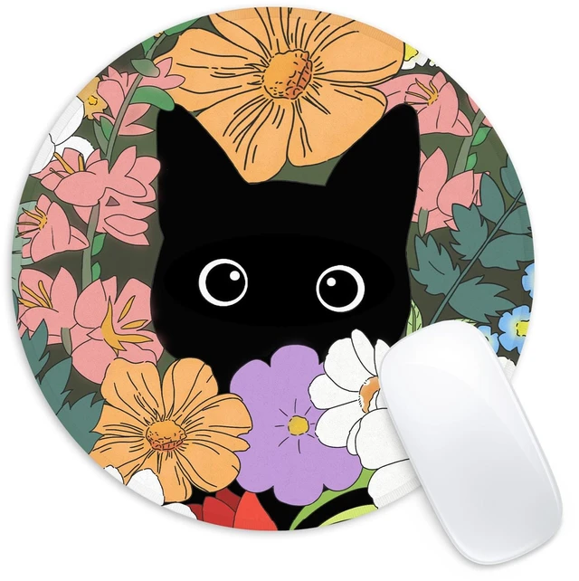 Main image of Cute Cat Funny Small Round Mouse Pad 8.7inch with Non-Slip Rubber Base for Home Office Decor Desk Accessories