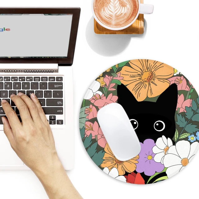 Alt view image 5 of 6 - Cute Cat Funny Small Round Mouse Pad 8.7inch with Non-Slip Rubber Base for Home Office Decor Desk Accessories