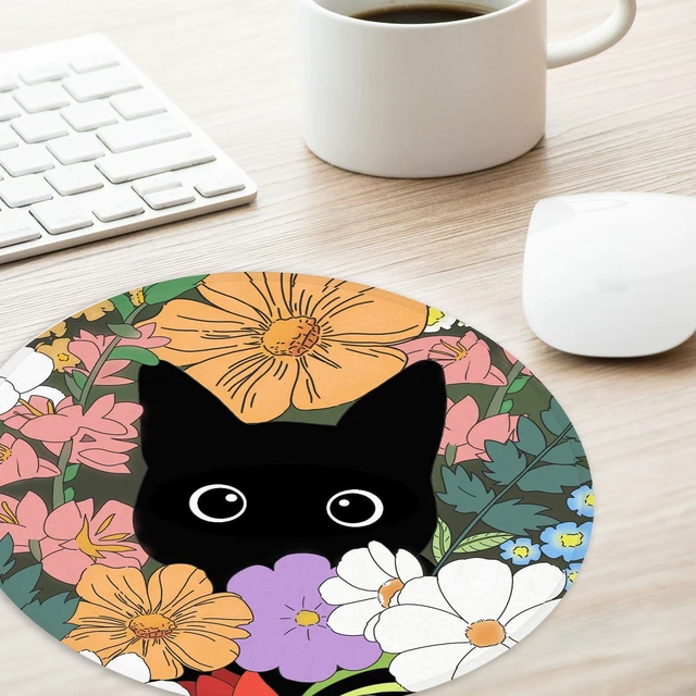 Alt view image 3 of 6 - Cute Cat Funny Small Round Mouse Pad 8.7inch with Non-Slip Rubber Base for Home Office Decor Desk Accessories