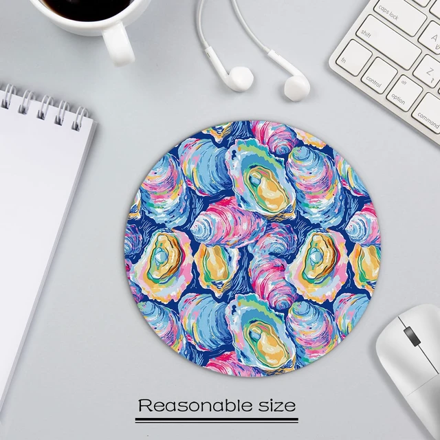 Alt view image 3 of 5 - Colorful Oyster Beach Mouse Pad, Abstract Seashell Summer Coastal Ocean, 7.9x7.9 Inch for Wireless Mouse, Laptop Computer Desk Accessories