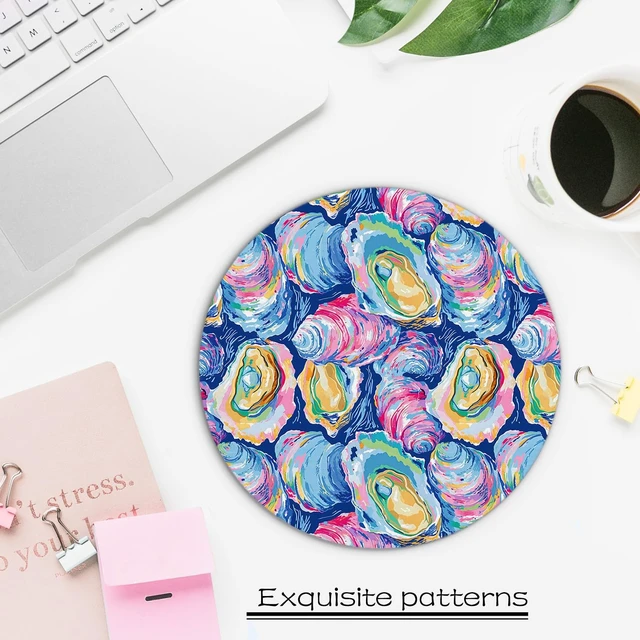 Alt view image 4 of 5 - Colorful Oyster Beach Mouse Pad, Abstract Seashell Summer Coastal Ocean, 7.9x7.9 Inch for Wireless Mouse, Laptop Computer Desk Accessories
