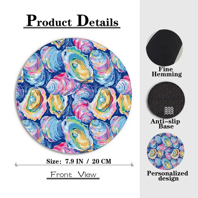 Alt view image 5 of 5 - Colorful Oyster Beach Mouse Pad, Abstract Seashell Summer Coastal Ocean, 7.9x7.9 Inch for Wireless Mouse, Laptop Computer Desk Accessories