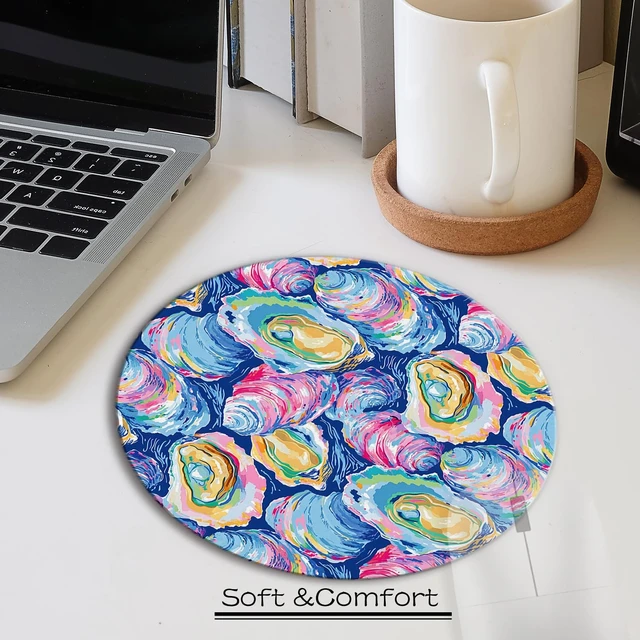 Alt view image 2 of 5 - Colorful Oyster Beach Mouse Pad, Abstract Seashell Summer Coastal Ocean, 7.9x7.9 Inch for Wireless Mouse, Laptop Computer Desk Accessories