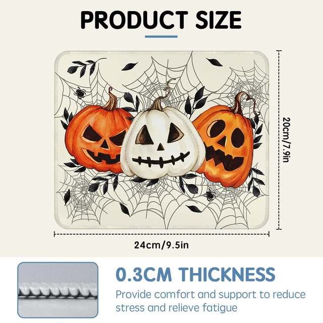 Alt view image 7 of 7 - Spooky Halloween Pumpkin Mouse Pad 9.5x7.9 Inch With Anti-Slip Rubber Base for Computer Keyboard and Mouse