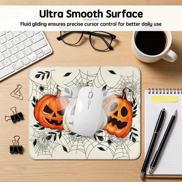 Alt view image 2 of 7 - Spooky Halloween Pumpkin Mouse Pad 9.5x7.9 Inch With Anti-Slip Rubber Base for Computer Keyboard and Mouse