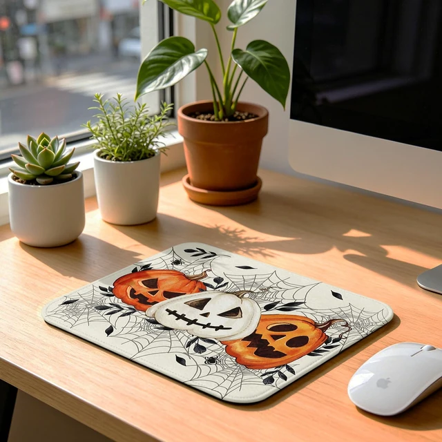 Alt view image 6 of 7 - Spooky Halloween Pumpkin Mouse Pad 9.5x7.9 Inch With Anti-Slip Rubber Base for Computer Keyboard and Mouse