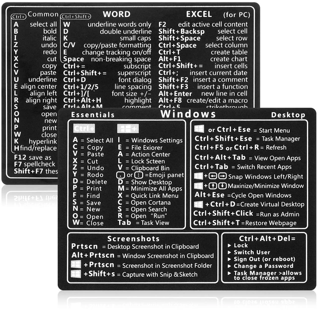 Main image of 2 Pcs Laptop Keyboard Shortcuts Stickers, Word/Excel Quick Reference Guide, PVC Stickers for PC Laptop or Desktop (Black)