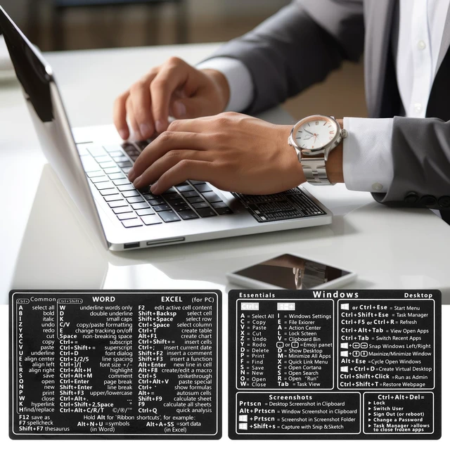 Alt view image 6 of 7 - 2 Pcs Laptop Keyboard Shortcuts Stickers, Word/Excel Quick Reference Guide, PVC Stickers for PC Laptop or Desktop (Black)